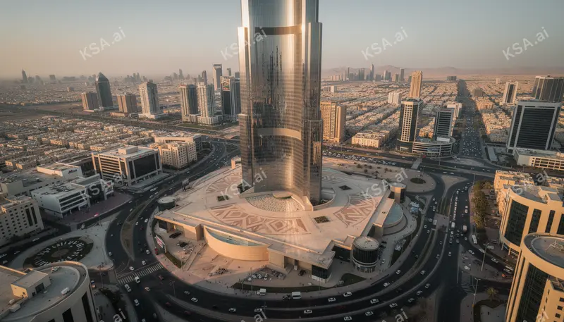 Riyadh's Kingdom Centre tower في golden hour