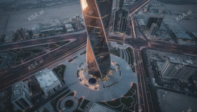 KAFD World Trade Center's twisting في blue hour