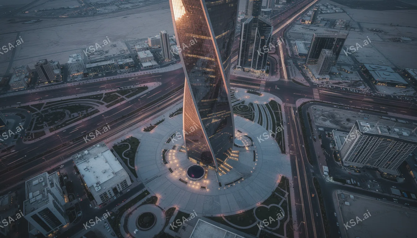 KAFD World Trade Center's twisting في blue hour