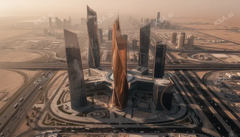 Riyadh's KAFD financial district twisting glass spires في…