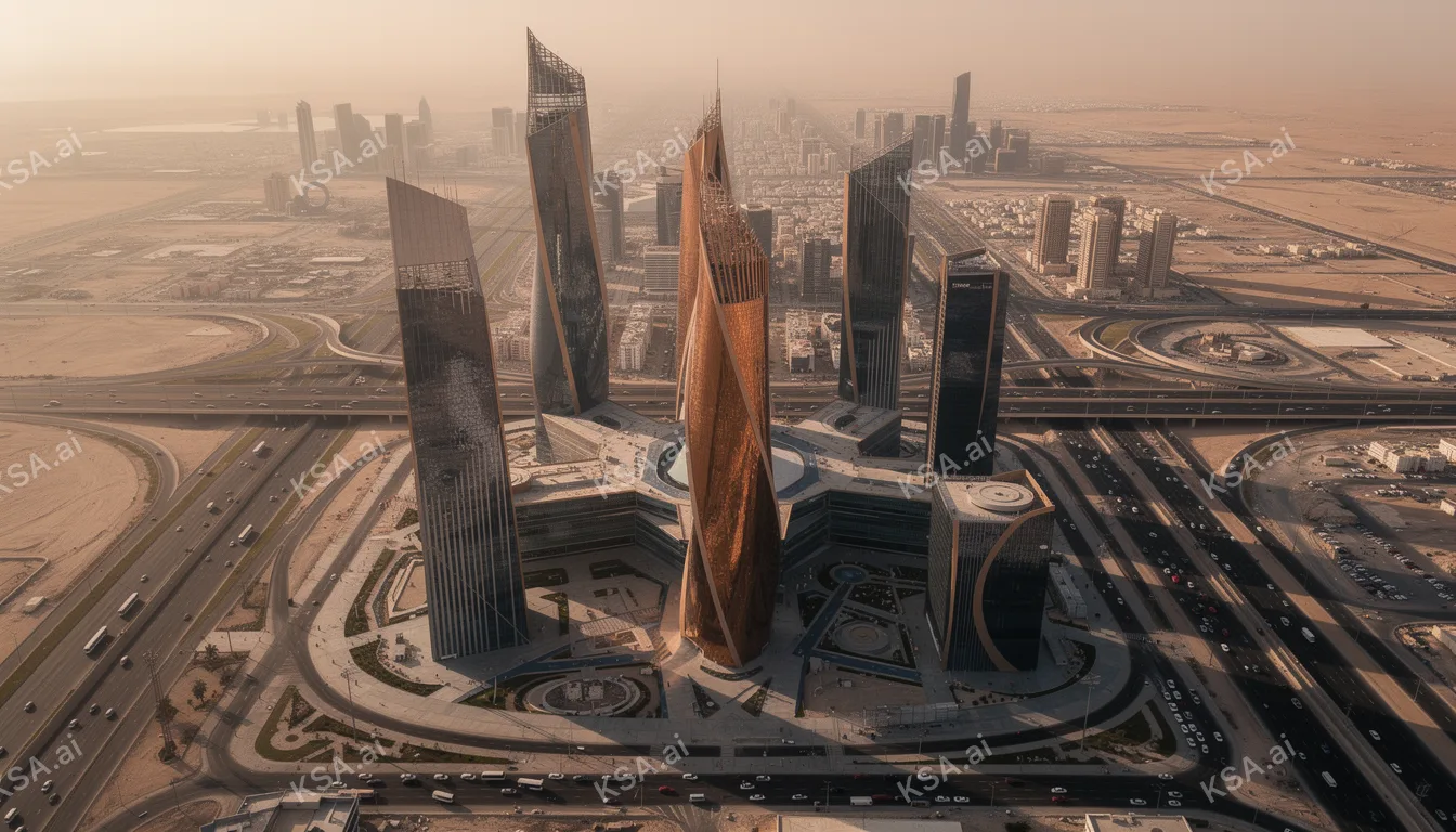 Riyadh's KAFD financial district twisting glass spires في…
