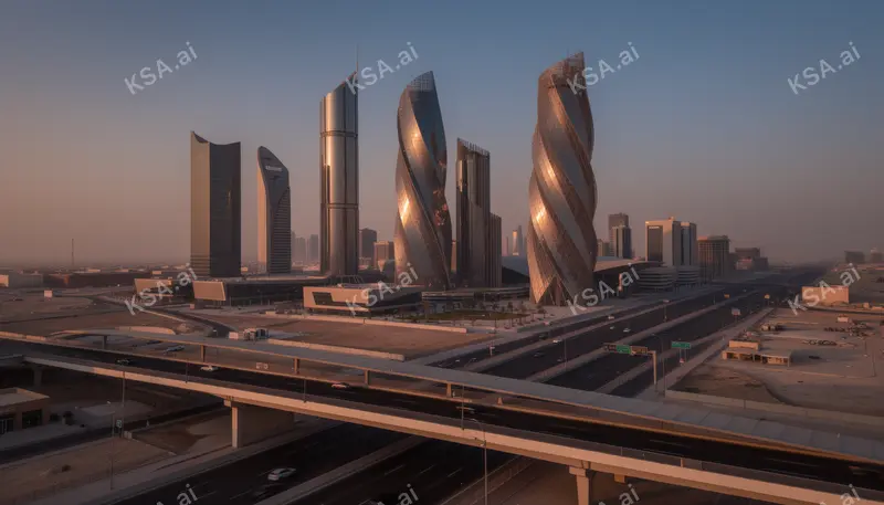 Riyadh's KAFD financial district twisting glass spires في…