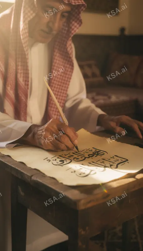 Saudi falconer holding a hooded saker falcon on his glove
