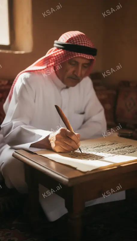 Saudi falconer holding a hooded saker falcon on his glove