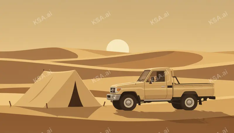 sand-colored Toyota Land Cruiser 70-series pickup parked…