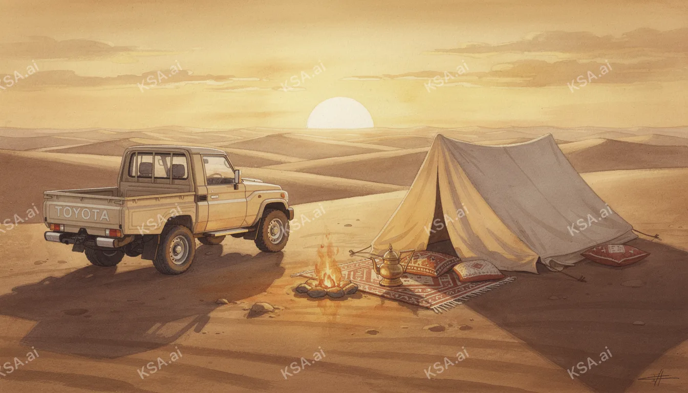 sand-colored Toyota Land Cruiser 70-series pickup parked…