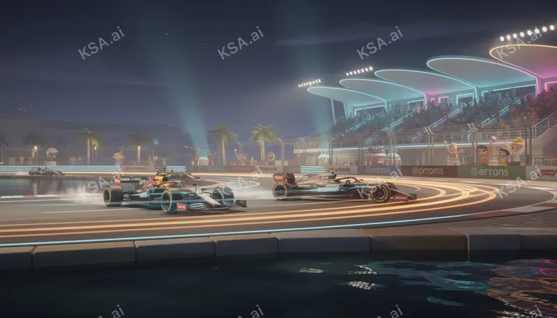 F1 Saudi Arabian Grand Prix night race lights streaking…