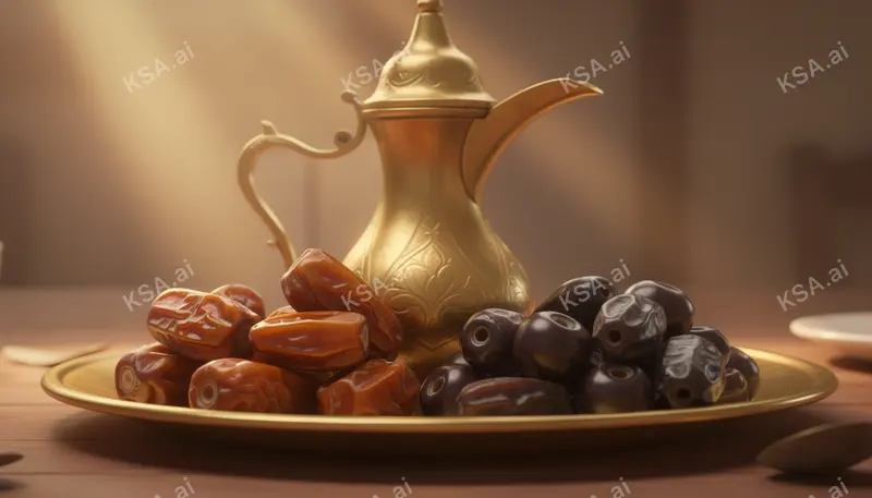Saudi coffee ceremony with a brass dallah and small fenjan…