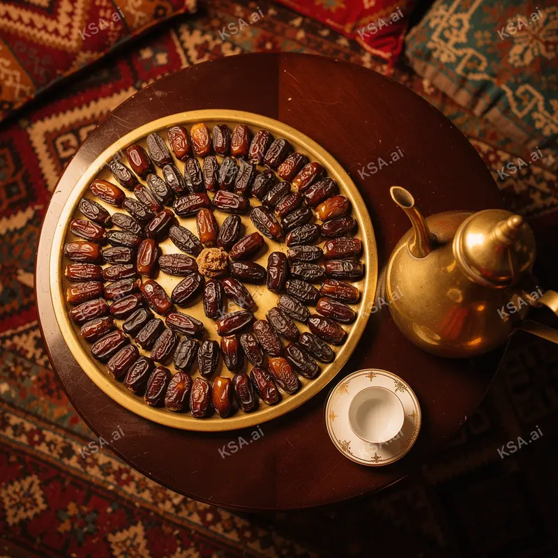 Saudi coffee ceremony with a brass dallah and small fenjan…