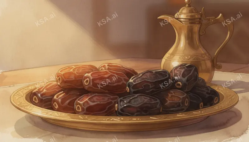 Saudi coffee ceremony with a brass dallah and small fenjan…