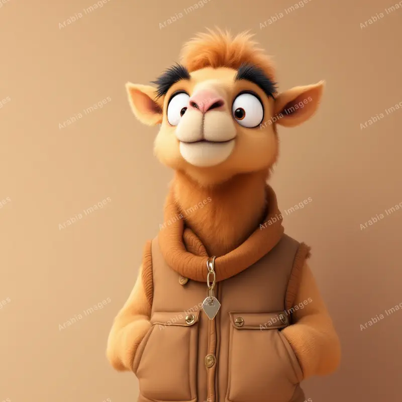 3D Cartoon Camel in a Brown Vest with Hands in Its Pockets
