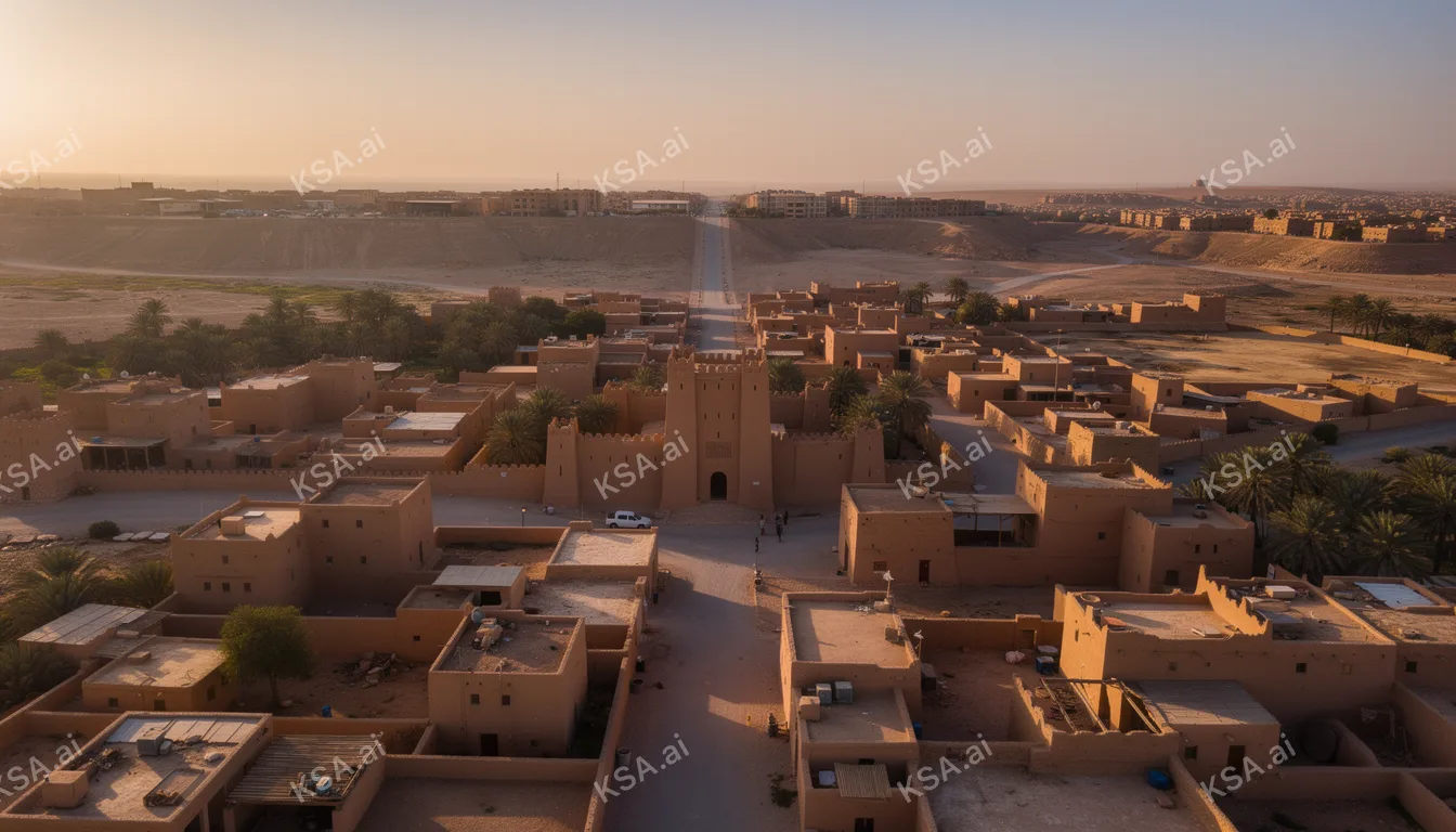 Diriyah's At-Turaif mud-brick district في golden hour