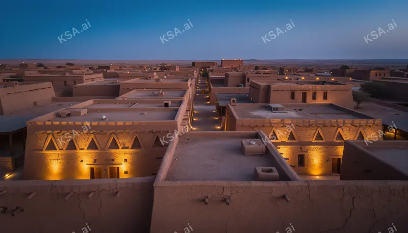 Diriyah's At-Turaif mud-brick district في golden hour