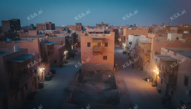 historic Jeddah's Al Balad coral-stone houses في blue hour