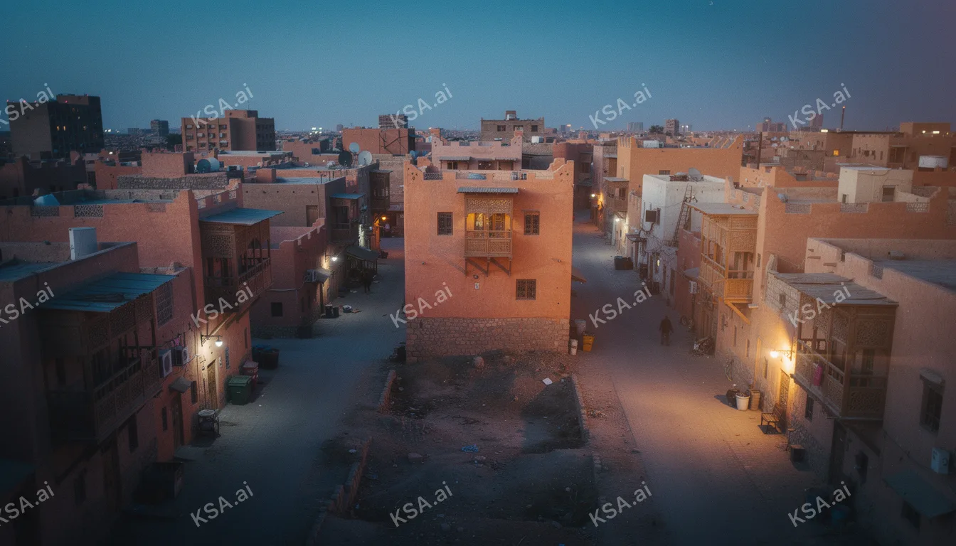historic Jeddah's Al Balad coral-stone houses في blue hour