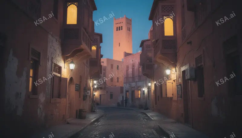 historic Jeddah's Al Balad coral-stone houses في blue hour