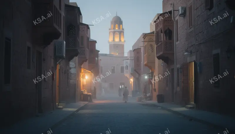 historic Jeddah's Al Balad coral-stone houses في blue hour