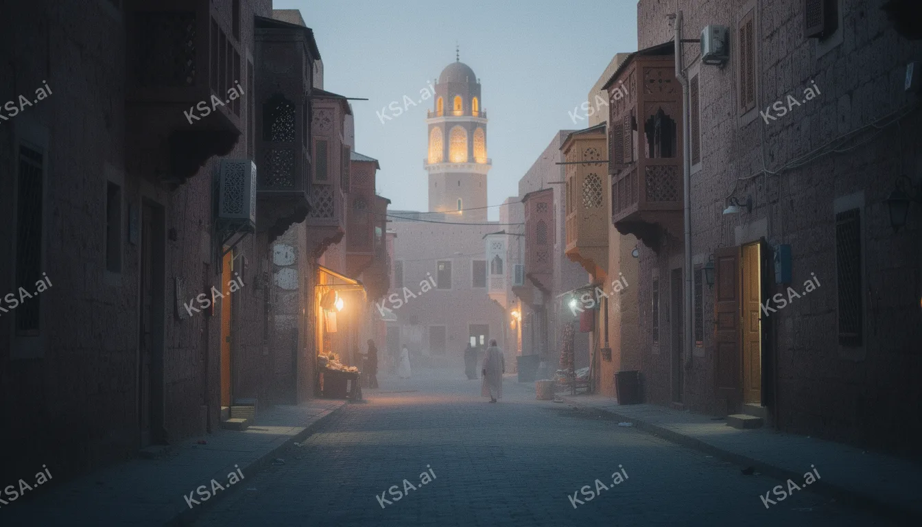 historic Jeddah's Al Balad coral-stone houses في blue hour