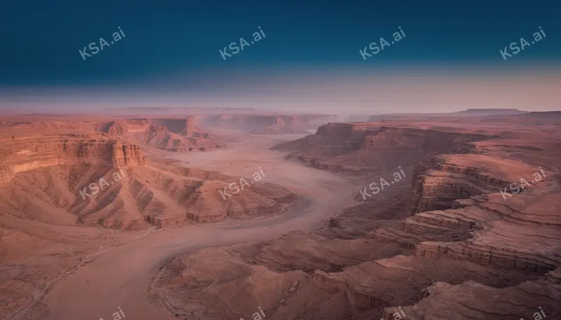 AlUla sandstone canyon system في predawn pink