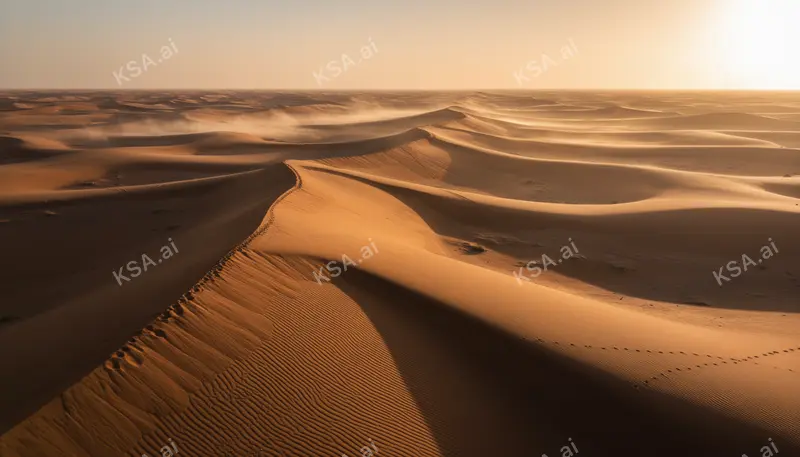 Empty Quarter sand sea في golden hour