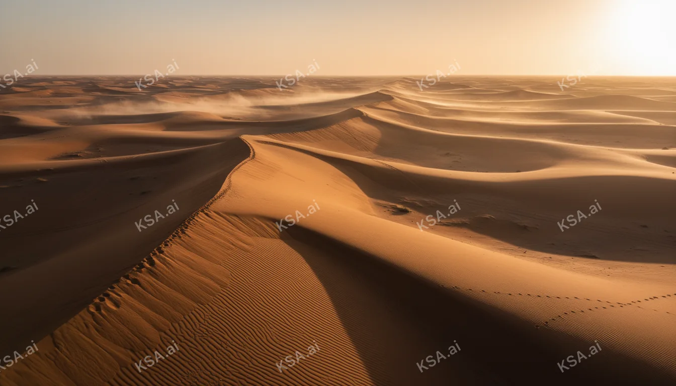 Empty Quarter sand sea في golden hour