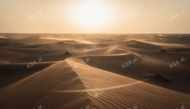 Empty Quarter sand sea في golden hour