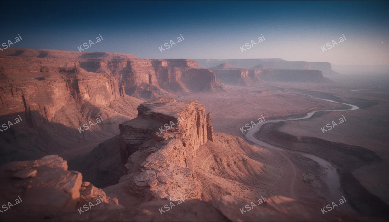 AlUla sandstone canyon system في predawn pink