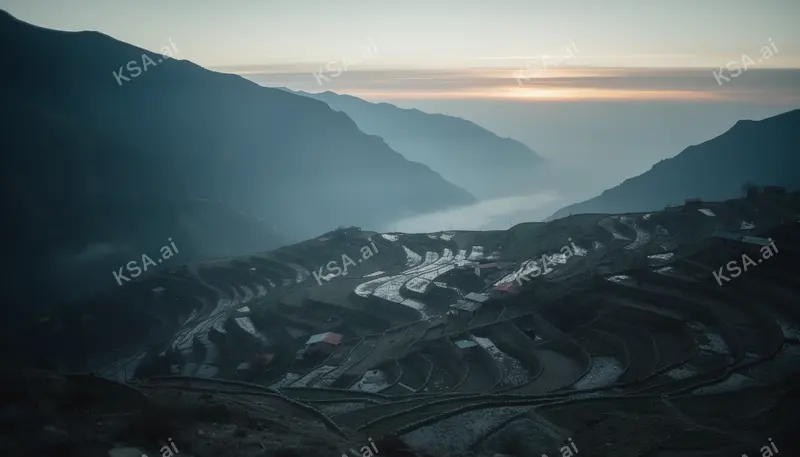 Asir mountain terraced fields في blue hour