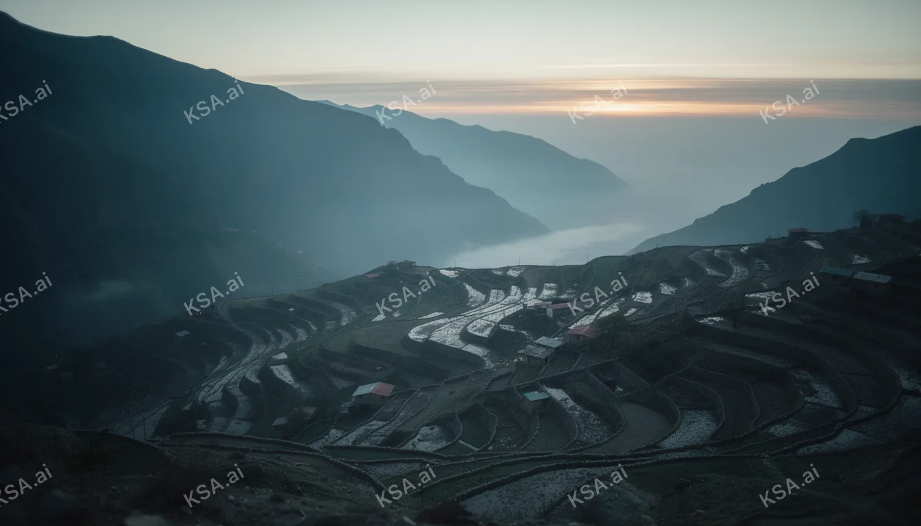 Asir mountain terraced fields في blue hour