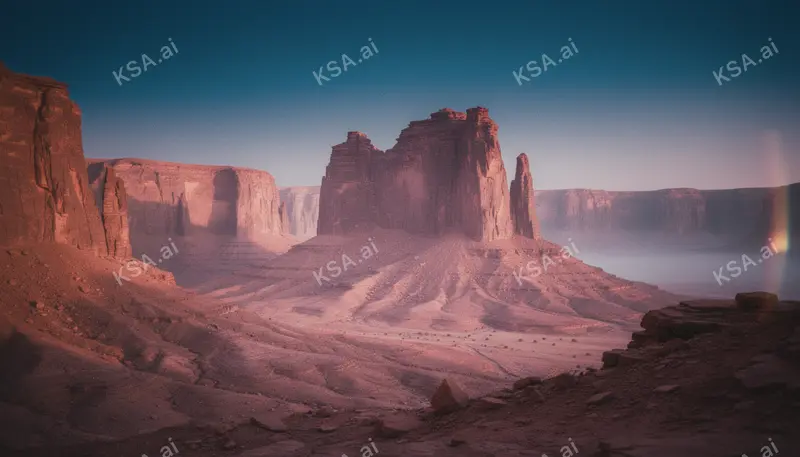 AlUla sandstone canyon system في predawn pink