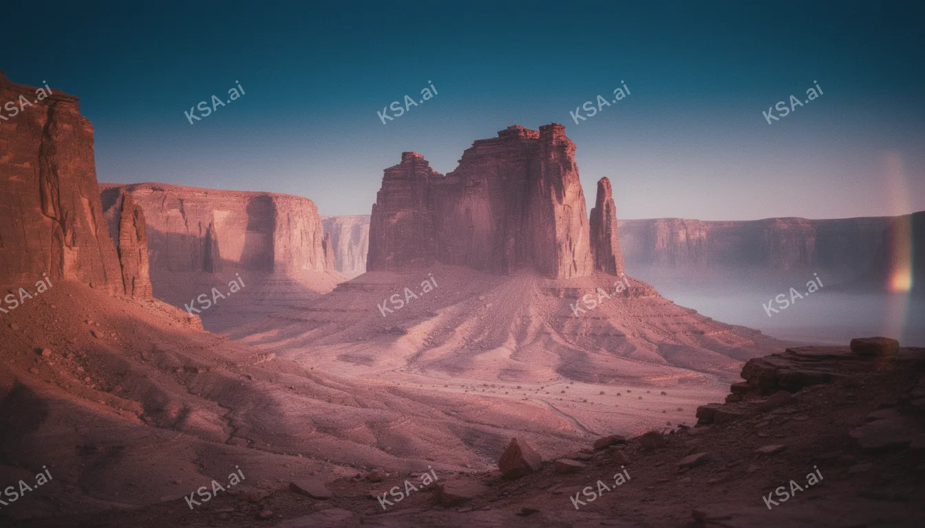AlUla sandstone canyon system في predawn pink