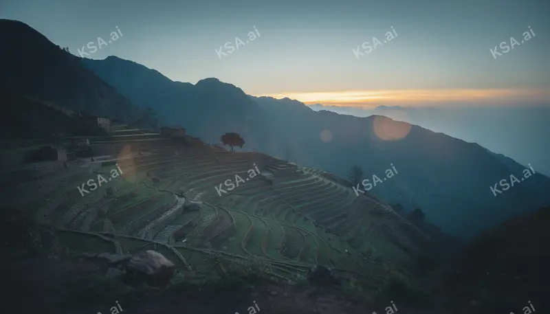 Asir mountain terraced fields في blue hour