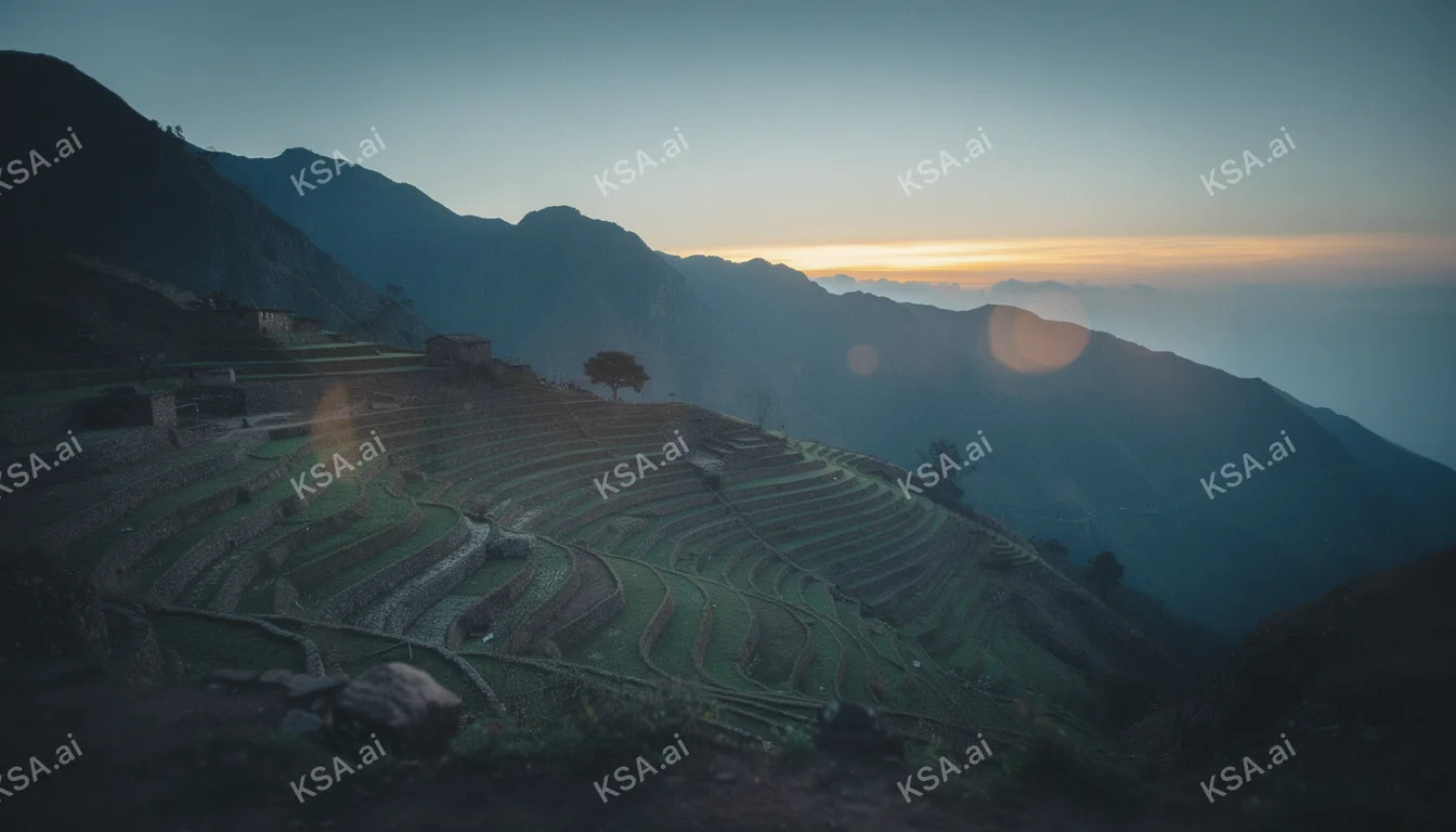 Asir mountain terraced fields في blue hour