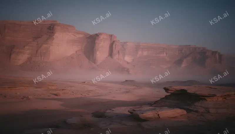 AlUla sandstone canyon system في predawn pink