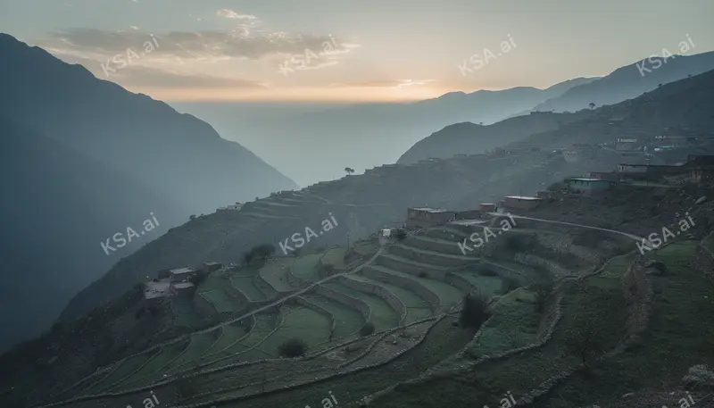 Asir mountain terraced fields في blue hour