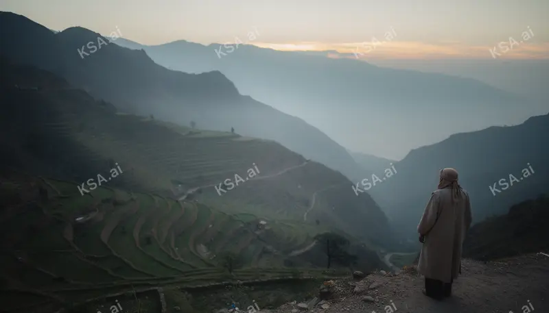 Asir mountain terraced fields في blue hour