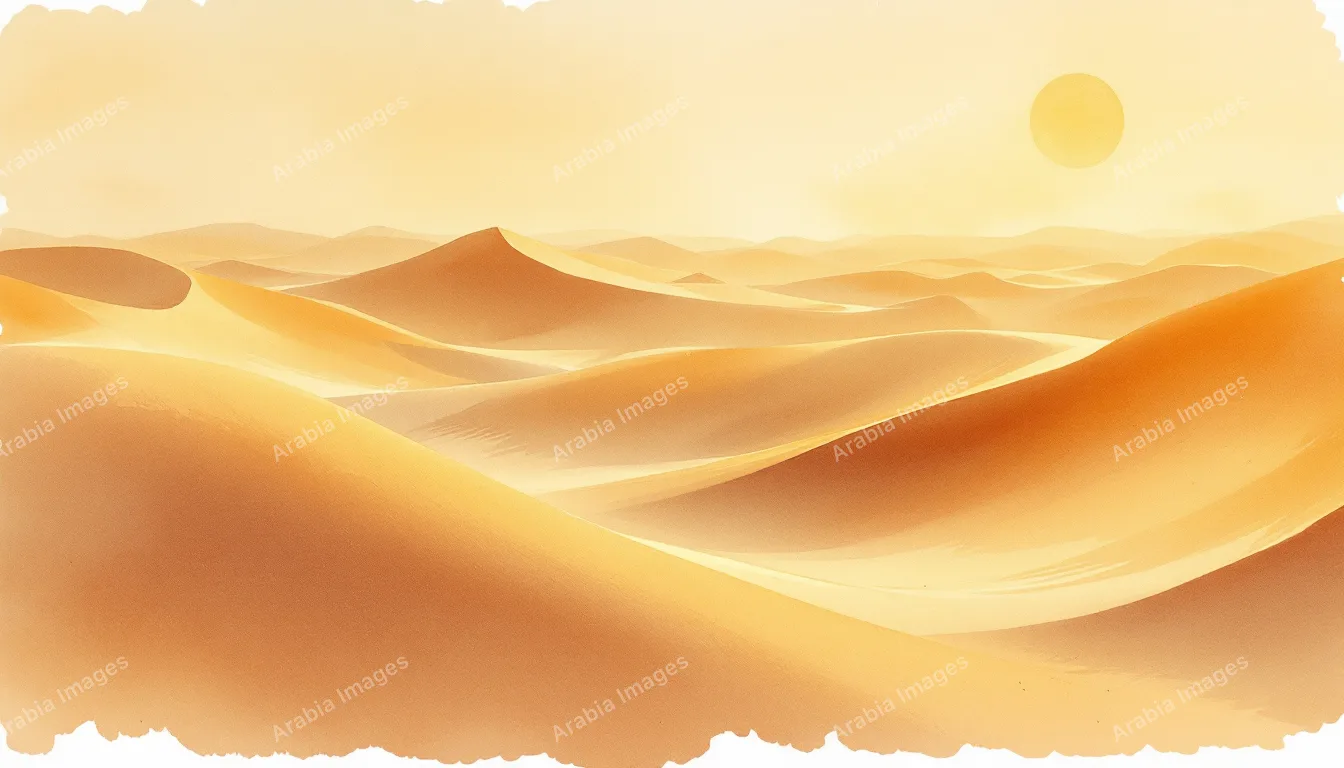 Watercolor of Soft Amber Dune Ridges Fading into a Hazy Sky