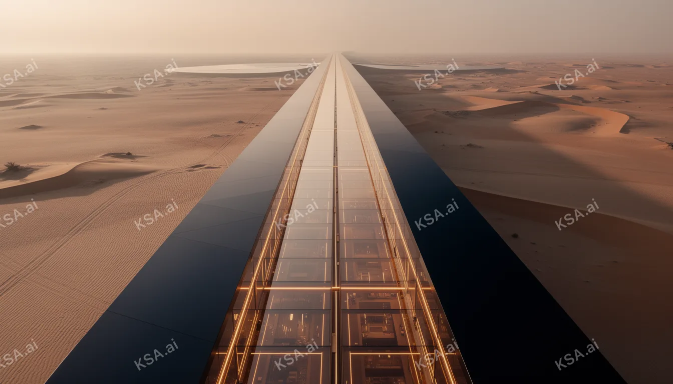 NEOM's The Line megastructure في golden hour