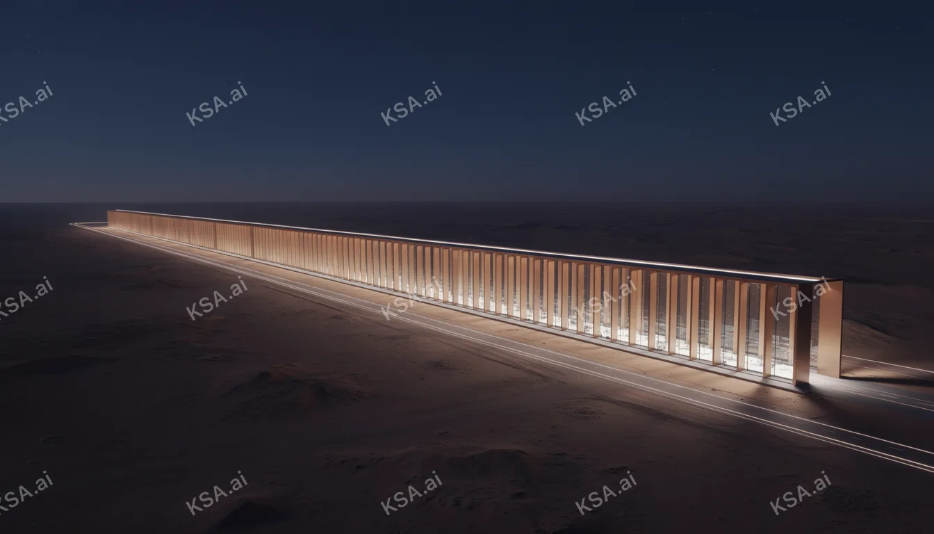 NEOM's The Line megastructure في golden hour