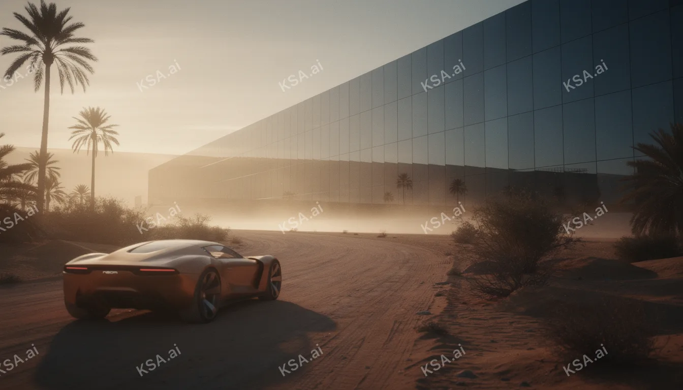 NEOM's The Line megastructure في golden hour