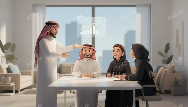young Saudi woman entrepreneur reviewing plans at a desk
