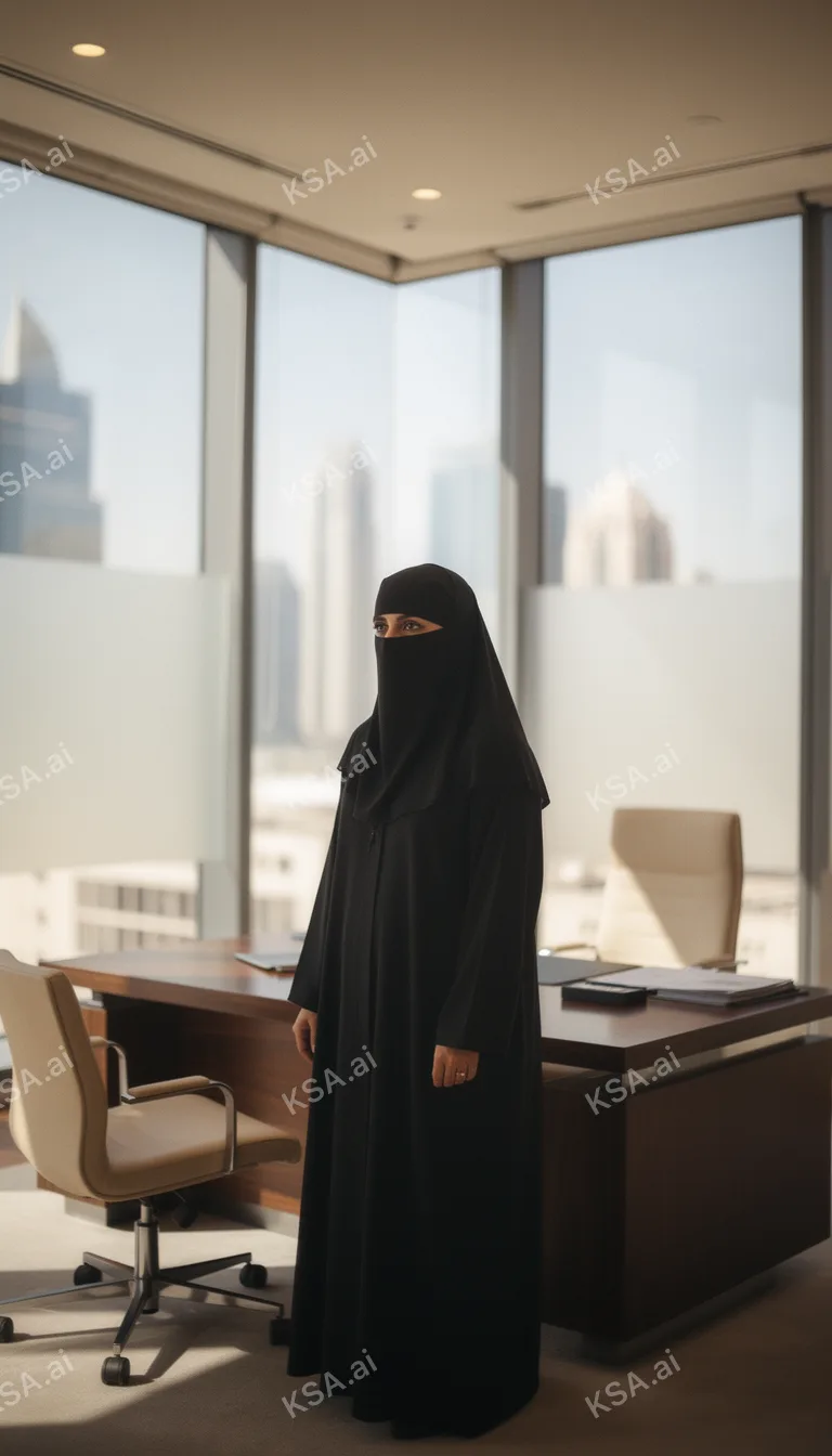 Saudi business professional in a white thobe presenting to…