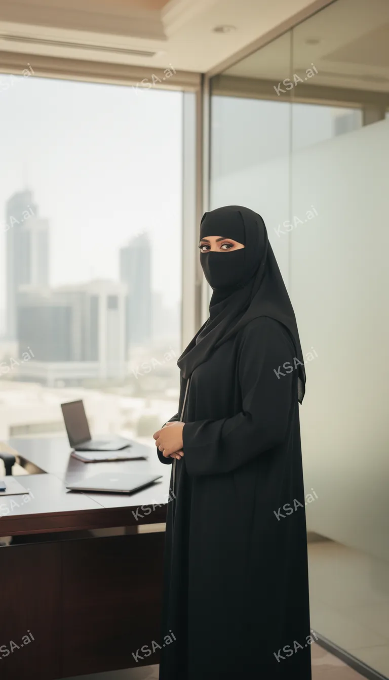 Saudi business professional in a white thobe presenting to…