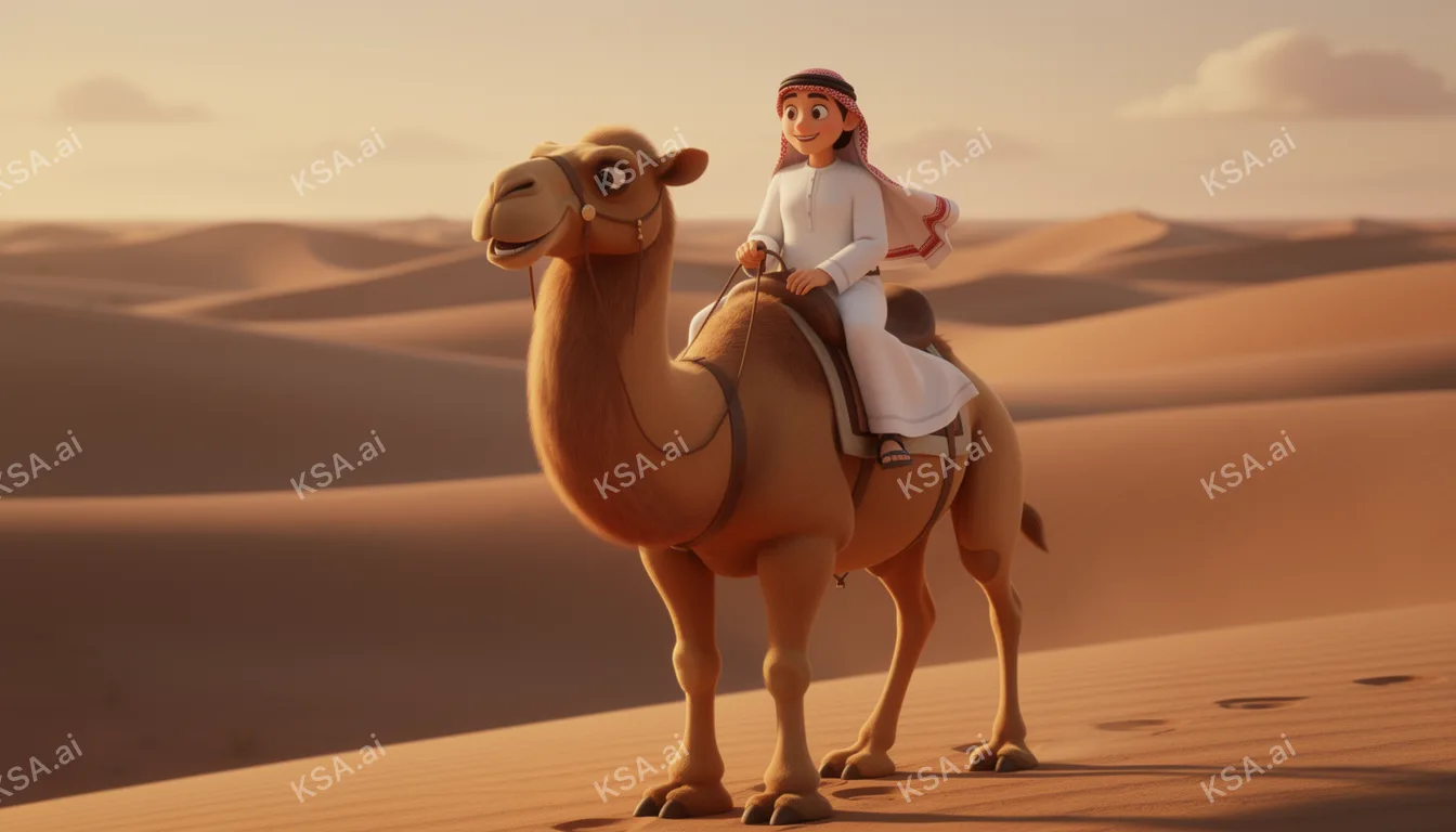 Arabian camel with a single rider in traditional white…