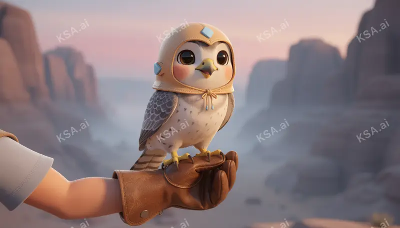 hooded saker falcon perched on a falconer's leather glove…