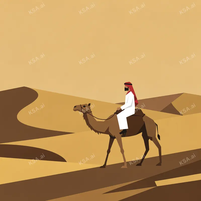 Arabian camel with a single rider in traditional white…