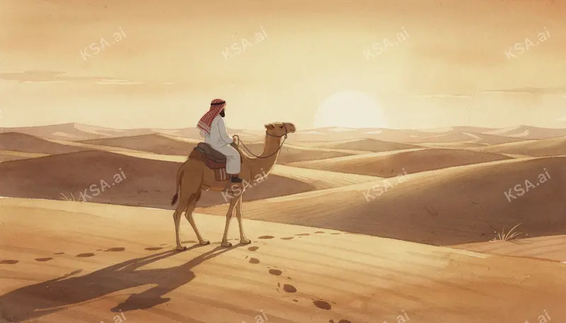 Arabian camel with a single rider in traditional white…